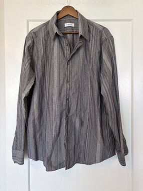 Calvin Klein Dress Shirt Size 17/34-35 Gray Speckled Stripe — Like New